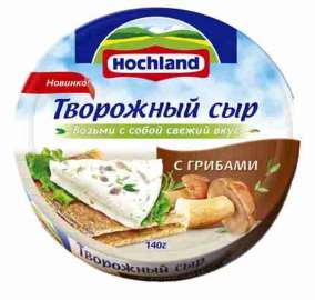 Сыр творожный Hochland с грибами 140г круг Россия