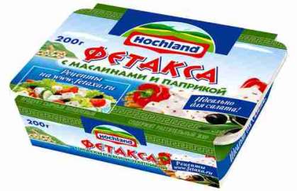 Сырный продукт Hochland Фетакса с маслинами и паприкой 200г Россия