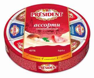 Сыр плавленый President 8 сырков ассорти 140г Россия