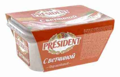 Сыр плавленый President с ветчиной 45% 400г пл/в Россия