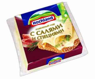 Сыр плавленый Hochland с салями 45% 150г ломтик Россия
