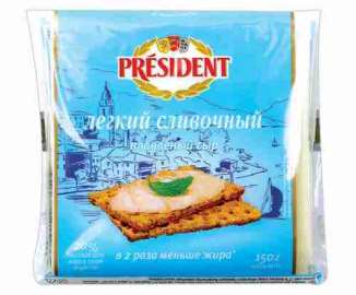Сыр плавленый President легкий сливочный 20% 150г тосты Россия