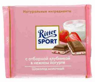 Шоколад молочный Ritter Sport с клубникой в йогурте 100г