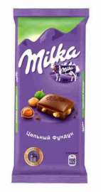 Шоколад молочный Milka с цельным фундуком 90г