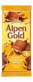 Шоколад молочный Alpen Gold арахис/кукурузные хлопья 90г