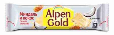 Шоколад белый Alpen Gold с миндалём и кокосовой стружкой 32г