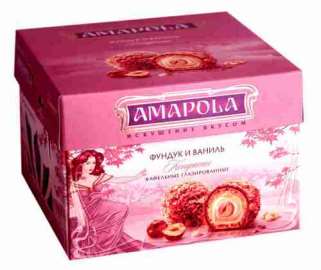 Конфета вафельная Амапола фундук и ваниль в глазури с ванильно-сливочным вкусом 100г