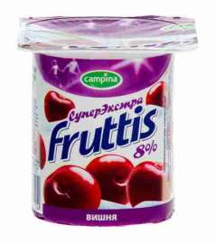 Продукт йогуртный пастер Fruttis СуперЭкстра вишня/персик/маракуйя 8% 115г пл/в