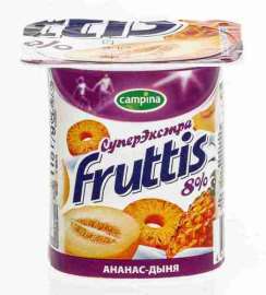 Продукт йогуртный пастер Fruttis СуперЭкстра малина/ананас/дыня 8% 115г пл/в