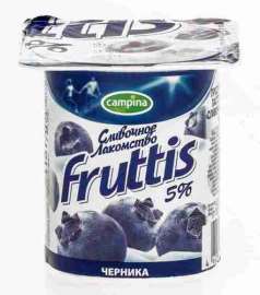 Продукт йогуртный пастер Fruttis Сливочное лакомство 5% вишня/черника 115г