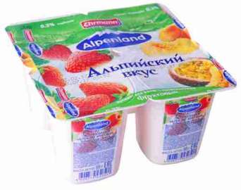 Продукт йогуртный Alpenland клубника/персик-маракуйя 0,3% 95г
