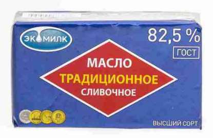Масло сливочное Экомилк Традиционное 82,5% 450г фольга